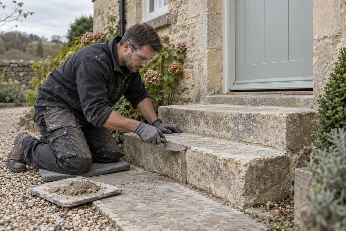 Stone step repairs specialist at work
